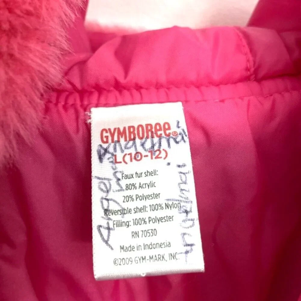 Gymboree Fuzzy Pink Hooded‎ Vest Girls 10-12 Pockets Reversible